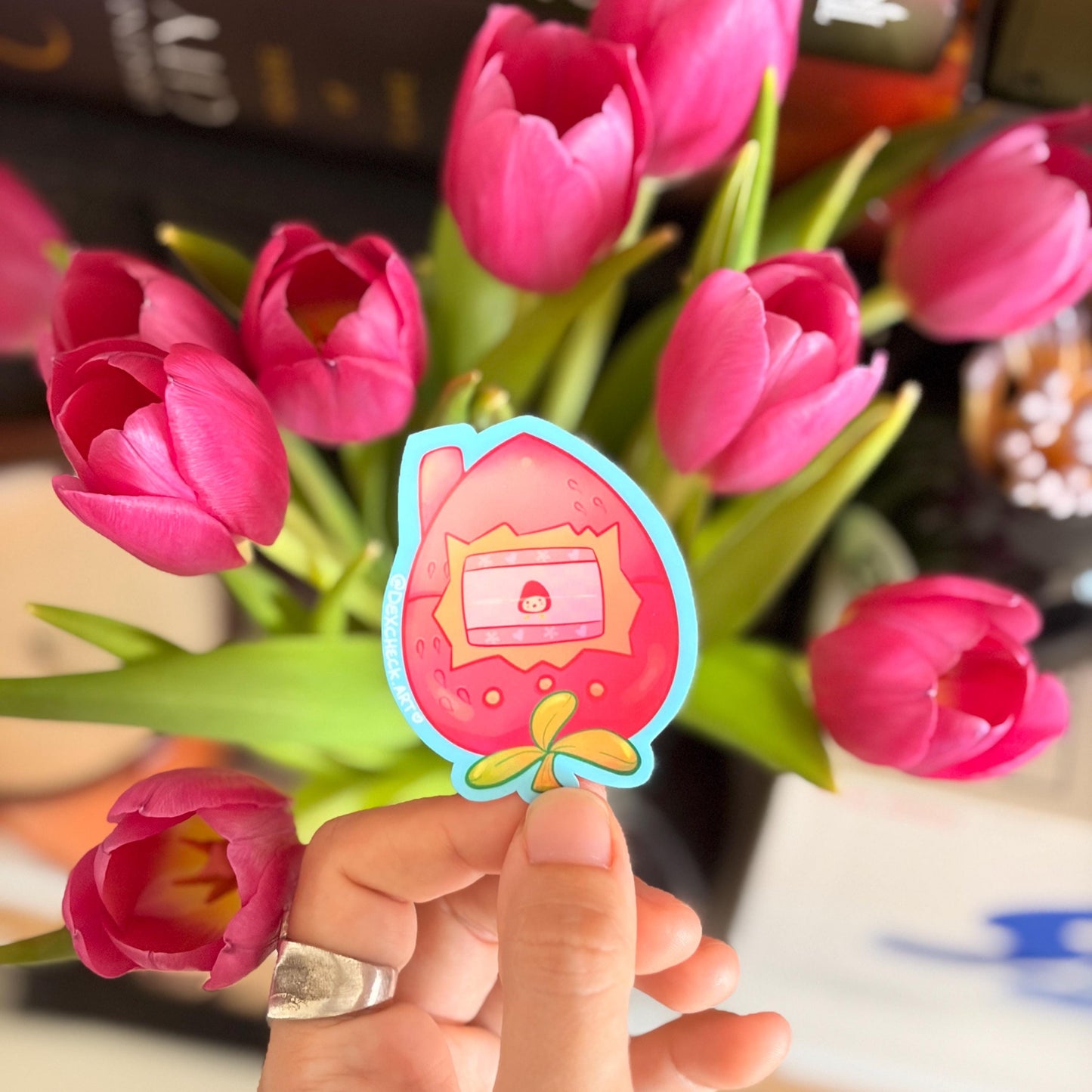 Tamagotchi Ichigotchi Matte Peachy Sticker! | Kawaii waterproof sticker