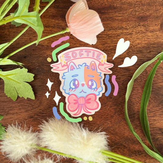 Softie Cat Puppy Sticker | Glossy Vinyl, Water Resistant